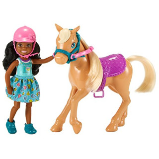 Barbie DYL24 Chelsea Puppe (brunette) und Pferd