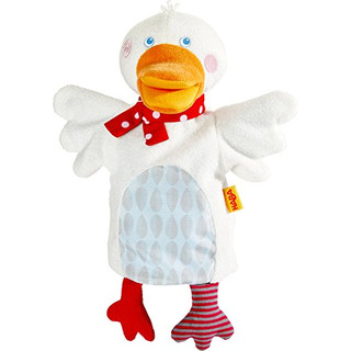 HABA 303137 - Handpuppe Gans Putzig | Puppe für Kasperletheater und Rollenspiele | Kuscheltier und Handpuppe für erste Theaterspiele | Spielzeug ab 12 Monaten