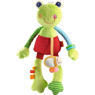 HABA 302836 - Spielfigur Regenbogenfrosch | Kuscheltier mit Bienchen und vielen Spieleffekten | Baby- Spielzeug ab 6 Monaten