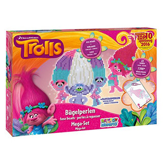 Craze 54650 - Rainbow Beadys Bügelperlen Mega Set Dreamworks Trolls inklusiv Zubehör, 7500 Perlen, rosa