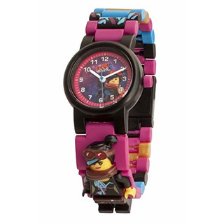 Armbanduhr Lego Movie 2 - Wyldstyle, inklusive 12 zusätzlichen Armbandgliedern, Lego Minifigur im Armband integriert, analoges Ziffernblatt, kratzfestes Acrylglas