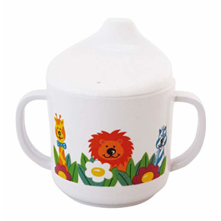 Bieco 04000141 Schnabeltasse Zoo, Trinkbecher aus Melamin, Tasse zum Trinken lernen für Kleinkinder, weiß