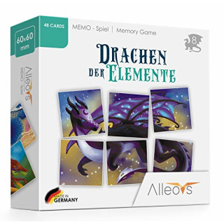 ALLEOVS® Memory Game -Dragon of the Elements- for children from 5 years of age - Memo Game Educational Game - Dragon Game - 48 cards - Foster in a playful manner - Fostering memory & concentration DE/EN/FR/ES/IT