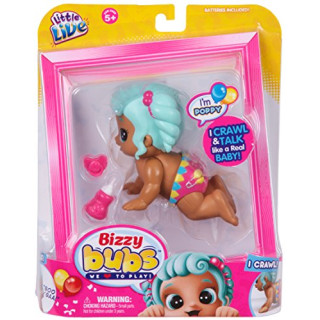 Little Live Bizzy Bubs 34727 - Baby Wirbelwind Flöhlein Poppy, Babypuppe Mohnblume für Kinder ab 5 Jahre, Puppe krabbelt und spricht, Funktionspuppe mit Zubehör, Püppchen ca. 13 cm