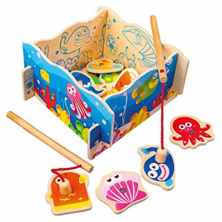 Bino & Mertens 82795 Bino Angelspiel Set Spielzeug für Kinder ab 3 Jahre (mit Angelrute Köder, magnetischer Fisch, fördert Hand-/Augen-Koordination, Maße: 18,6 × 5,5 × 12,8 cm), Bunt