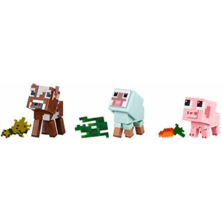 Mattel GFY78 - Minecraft Comic-Modus Tierfiguren 3er-Pack mit Futterzubehör und austauschbaren Gesichtsausdrücken, Spielzeug ab 6 Jahren
