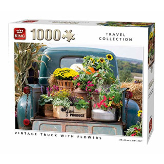 KING 55862 Vintage Truck mit Blumen Puzzle 1000 Teile, vollfarbig, 68 x 49 cm