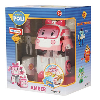 Rocco Giocattoli 83095 - Robocar Poli Amber Figur, umbaubar, mit Lichtern