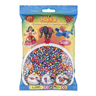 Hama Perlen 201-92 Bügelperlen Beutel mit ca. 3.000 bunten Midi Bastelperlen mit Durchmesser 5 mm im Mix gestreift, kreativer Bastelspaß für Groß und Klein