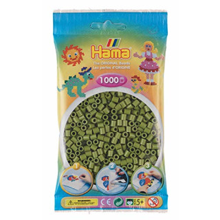 Hama Perlen 207-84 Bügelperlen Beutel mit ca. 1.000 Midi Bastelperlen mit Durchmesser 5 mm in olivgrün, kreativer Bastelspaß für Groß und Klein