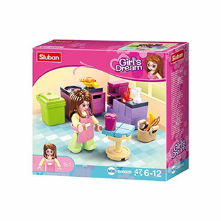 Sluban Klemmbausteine Klemmbausteine SL07187, Mini-Bauset Küche (47 Teile) [M38-B0800B], Spielset , Klemmbausteine, Mini Szene, mit Spielfigur, Mädchenträume, bunt