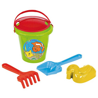 Lena 5473 Happy Sand, Eimergarnitur 5 teilig, Sandspielzeug Set für Kinder ab 2 Jahre, Spielset mit Sandeimer, Sieb, Sandförmchen Ente, Sandschaufel und Rechen aus Kunststoff, Mehrfarbig
