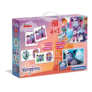 Clementoni 18025 - Disney Junior - Vampirina - Edu Kit 4 in 1, Memo, Domino, Puzzle 30 Teile, Würfelpuzzle 6 Teile