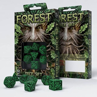 Q WORKSHOP Forest Engraved Green & Black RPG Ornamented Dice Set 7 polyhedral Pieces