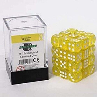 Blackfire Dice Cube ? 12mm D6 36 Dice Set ? Transparent Yellow