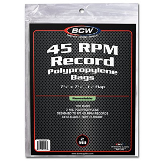 100 BCW 45 rpm resealable record bags with adhesive by BCW