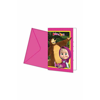 Ciao Procos 86562. – Einladungen mit Umschlag Masha und Bär, 6 Stück, Pink