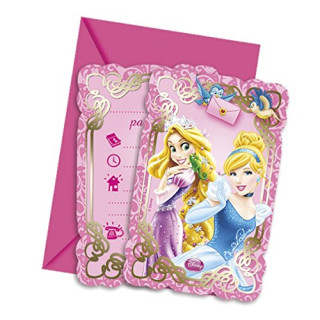 Ciao Procos 82650 – Einladungskarten mit Umschlag Disney Princess & Animals, 6 Stück, Pink
