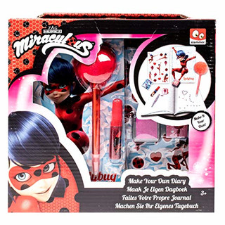 Miraculous Make your own Diary - Tagebuch Deko Set in Geschenkpackung 23x5,5x22 cm - Inhalt: 1 Tagebuch (60 Seiten), 1 Kugelschreiber mit Puschel, 1 Stickerbogen, 1 Stempel mit Stempelkissen, 1 Beutel mit bunten Pailletten, 1 Glitterklebstoff