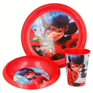 Lady Bug Miraculous Set mit Becher, Teller und Schüssel (Stor 86910)