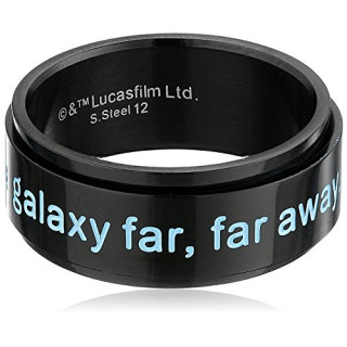 Star Wars Jewelry Mens A Long Time Ago Stainless Steel Black IP Spinner Ring, Size 10