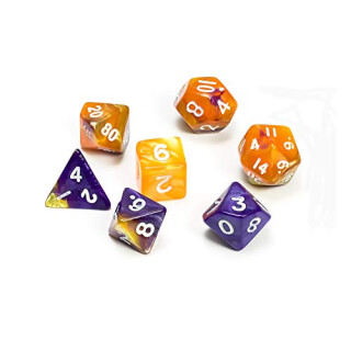 Blackfire Dice - Fairy Dice RPG Set - BiColor Yellow Purple (7 Dice)
