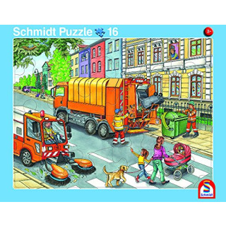 2er-Set Rahmenpuzzle Müllauto und Baustelle 16+24 Teile