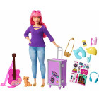 Barbie FWV26 Travel Puppe (pink) und Zubehör