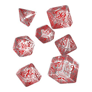 Q WORKSHOP Elvish Translucent & red RPG Ornamented Dice Set 7 Polyhedral Pieces