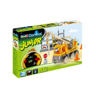 Revell Control Junior RC Car Kranwagen - ferngesteuertes Baufahrzeug mit 27 MHz Fernsteuerung, kindgerechte Gestaltung, ab 3, zum Bauen und Spielen, mit Spielfigur, LED-Blinklichtern - 23002