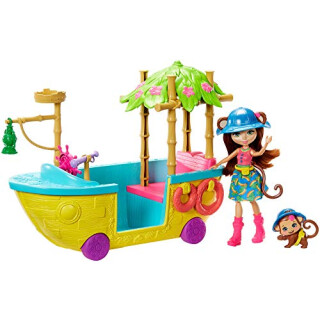 Enchantimals GFN58 - Dschungelwald Boot mit Äffchen Puppe und Tier, Puppen Spielzeug ab 4 Jahren