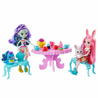 Enchantimals GLD41 - Tolle Teeparty Spielset mit Bree Bunny Puppe & Patter Peacock Puppe, Puppen Spielzeug ab 4 Jahren