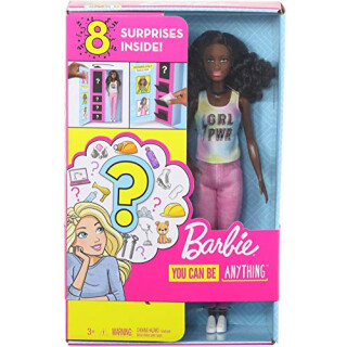 Barbie GLH63 Karriere Puppe schwarzhaarig mit Überraschungsmoden, Kleidung und Accessoires, Spielzeug ab 3 Jahren