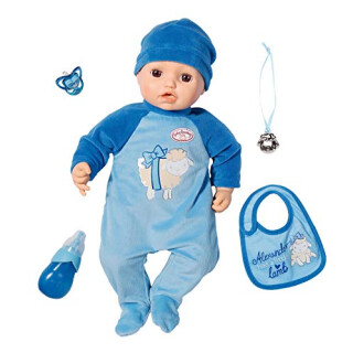 Zapf Creation 701898 Baby Annabell Puppe Alexander mit lebensechten Funktionen und Zubehör 43 cm, blau