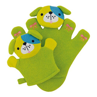 Bieco 04004090 - Waschhandschuh Set Hündchen Pauli mit Baby, ca. 24 x 22,5 x 2 cm