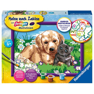 Ravensburger Malen nach Zahlen 27789 - Hund und Katze - Für Kinder ab 9 Jahren