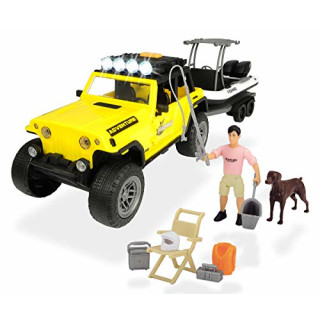 Dickie Toys 203838001 - Playlife Fishing Set, Jeepster Commando Geländewagen mit Boot + Figuren, 41 cm