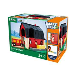 BRIO World 33936 Smart Tech Bauernhof – Spiel-Bauernhof mit Tieren & Heuwagen-Anhänger – Interaktives Spielzeug empfohlen ab 3 Jahren