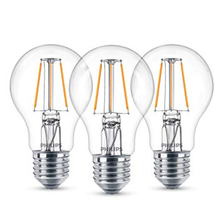 Philips LEDclassic Lampe, ersetzt 40W, E27, Standardform, Warmweiß (2700 Kelvin), 470 Lumen, 3er Pack, klar