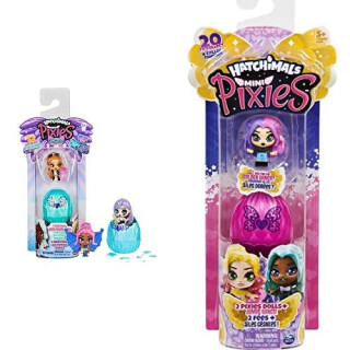 Hatchimals 6059882 Mini Pixies Glitter Angels Sammelfiguren im 2er-Pack mit austauschbaren Engelsflügeln (Designs können variieren) + 6059060 Mini Pixies Sammelfiguren im 2er-Pack