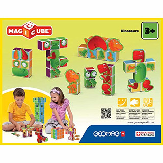 Geomag 141 Magicube Dinosaurs - 7 Magnetwürfel für Konstruktionen + 17 Clip, Baukasten Lernspielzeug