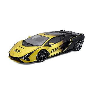 Bburago Lamborghini Sian FKP 37: Modellauto im Maßstab 1:18, Türen, Kofferraum und Motorhaube beweglich, lenkbar, 26 cm, gelb-schwarz (18-11000)