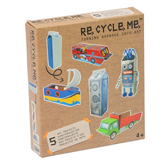 Re Cycle Me DEFG1030 Recycling Bastelspaß für 5 Modelle, Bastelset für 5 Kunstprojekte, Kreativset für Kinder ab 4 Jahre, Set zum Basteln mit Haushaltsmaterialien, Recycle Mich, Bastelmix
