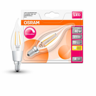 Osram LED SuperStar Classic BA Lampe, in Kerzenform mit E14-Sockel, dimmbar, Ersetzt 40 Watt, Filamentstil Klar, Warmweiß - 2700 Kelvin, 1er-Pack