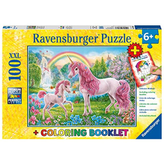 Ravensburger Kinderpuzzle - 13698 Magische Einhörner - Einhorn-Puzzle für Kinder ab 6 Jahren, mit 100 Teilen im XXL-Format, inklusive Malheft