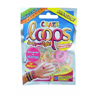 Craze 55064 Loops Foilbag Knüpfringe Silikonringe Armband Silikon Bänder Glow in The Dark Mega US-Trend 50645 Silikonbänder 50645-Loops-Knüpfringe, 100er, farbig sortiert