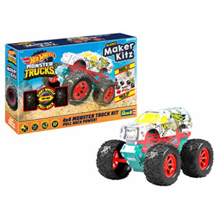 Revell 50318 Monster Truck Hissy Fit, Spielzeugauto 1:32 mit Sprungschanze Hot Wheels Maker Kitz-zusammenbauen und losfahren, mit Rückziehmotor (Pull Back), weiß/gelb