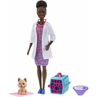 Barbie Brunette Puppe für Tierärzte, 30,4 cm und Hundefiguren-Spielset – Sie können alles sein!