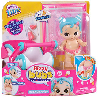 Little Live Bizzy Bubs 34731 - Baby Wirbelwind Swirlet , Babypuppe Wirbelchen für Kinder ab 5 Jahre, Puppe spricht und macht Kuckuck, Funktionspuppe mit Tragekorb und Zubehör, Püppchen ca. 13 cm