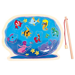 Bino world of toys Puzzle Angelspiel mit Angel, Spielzeug für Kinder ab 2 Jahre (Holzspielzeug, 11 Teile, Steckpuzzle zum Erlernen kindlicher Fähigkeiten, Mehrfarbig